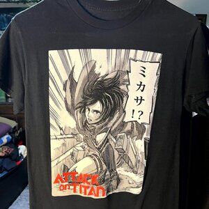 Attack on Titan Mikasa Black 100% Cotton Graphic Print Tee T-Shirt SZ Small